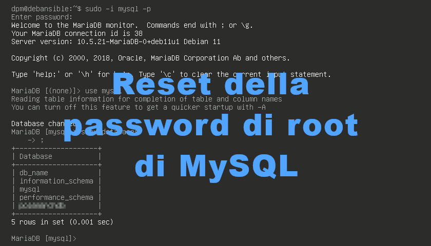 reset della password di root